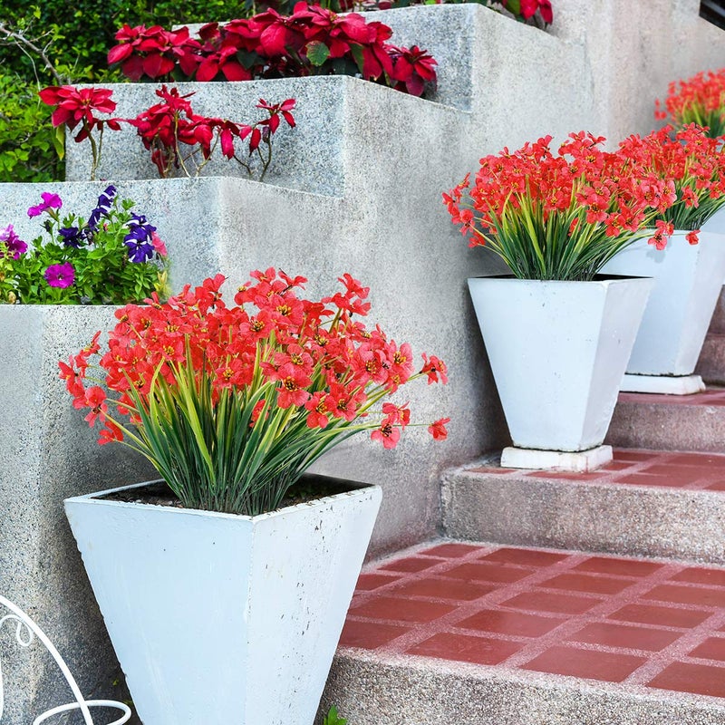 JEMONG 12 Bundles Artificial Flowers Outdoor UV Resistant Fake Flowers No Fade Faux Plants Garden Porch Window Box Decorating (Deep Red) - Image 4